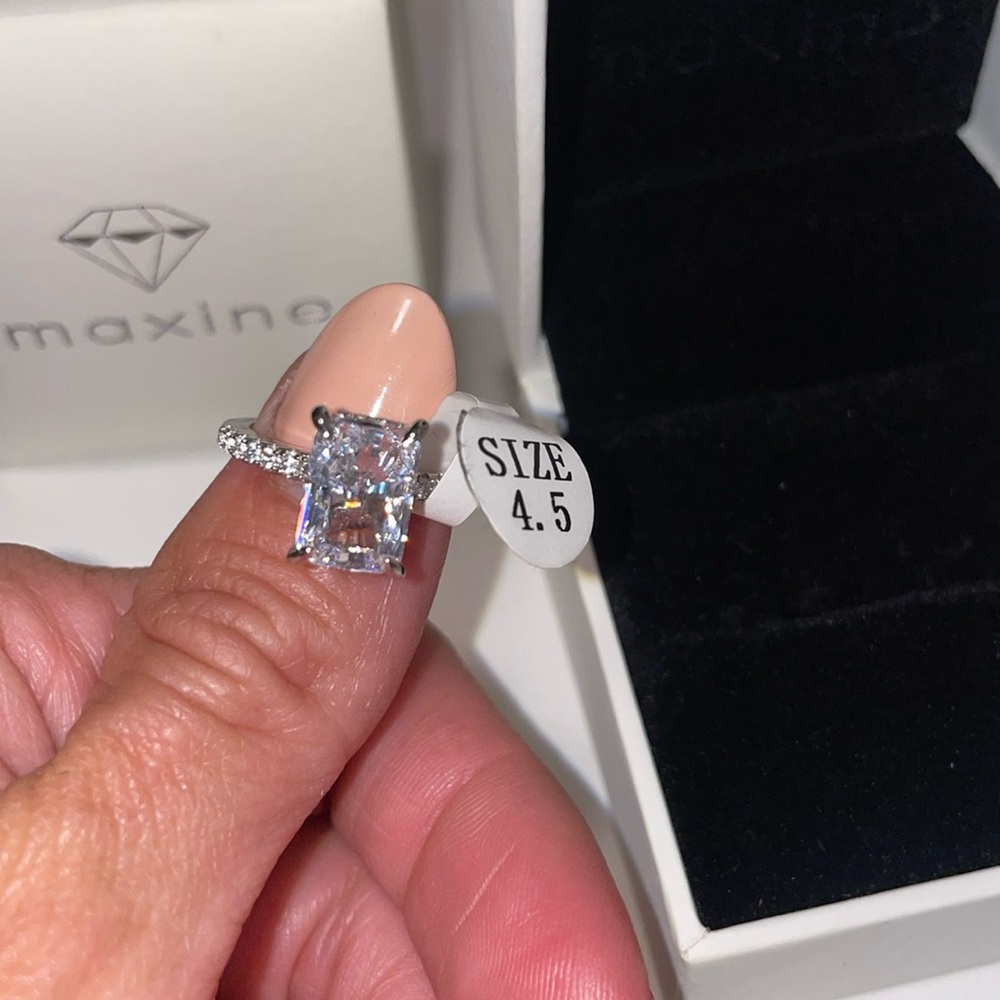 Maxine Jewelry Classic Emerald Cut Women's Engagement Ring In White Gold